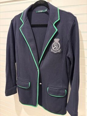 Lauren Ralph Lauren Navy Blazer with Green Trim and Crest